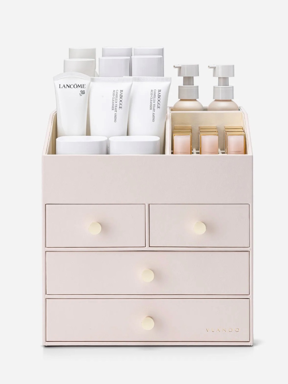 VLANDO Quiet Luxe Large Vanity Makeup Organizer with 3 Drawers pink paste light